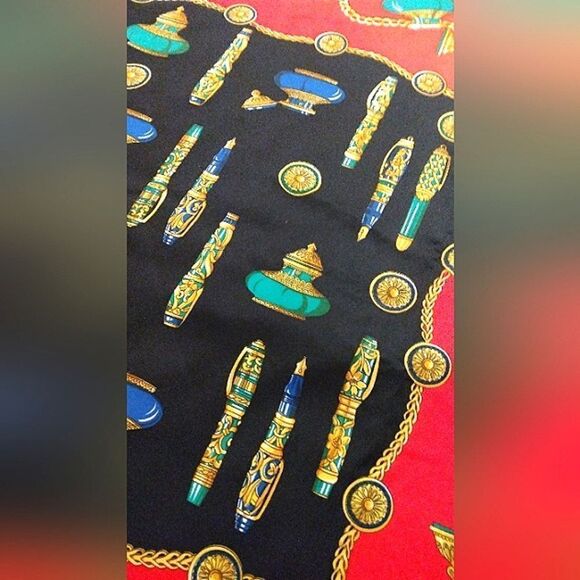 Vintage Black & Red Scarf Fountain Pen Ink Well Foulard Stylo - Picture 14 of 16